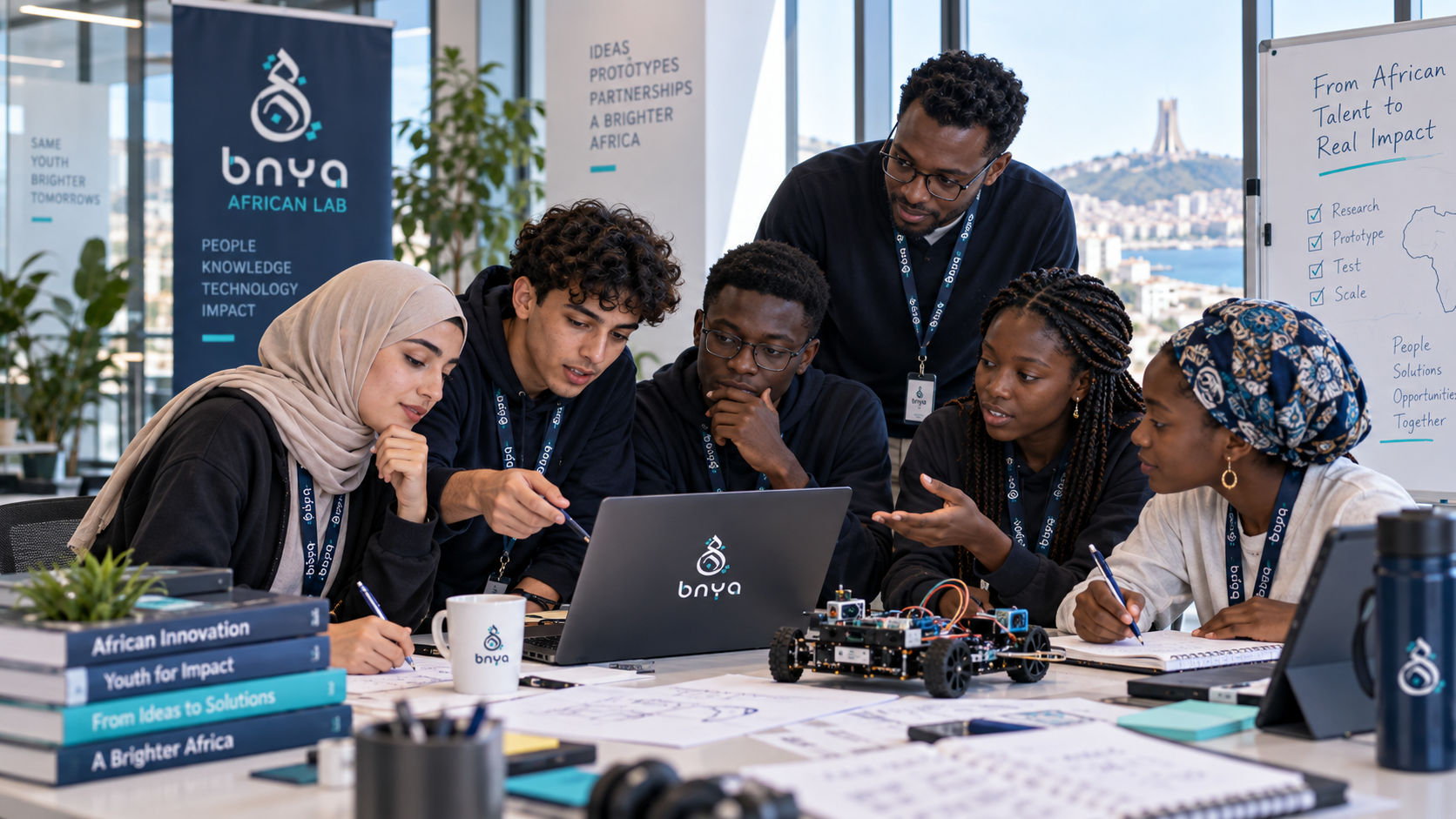 Équipe mixte réunie autour d'un projet au BNYA African Lab
